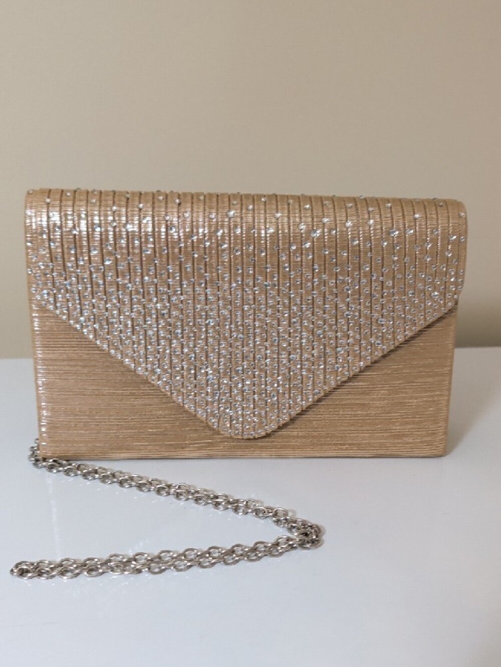 Dasein Gold Rhinestone Clutch Evening Bag Crossbody Purse Wedding Prom